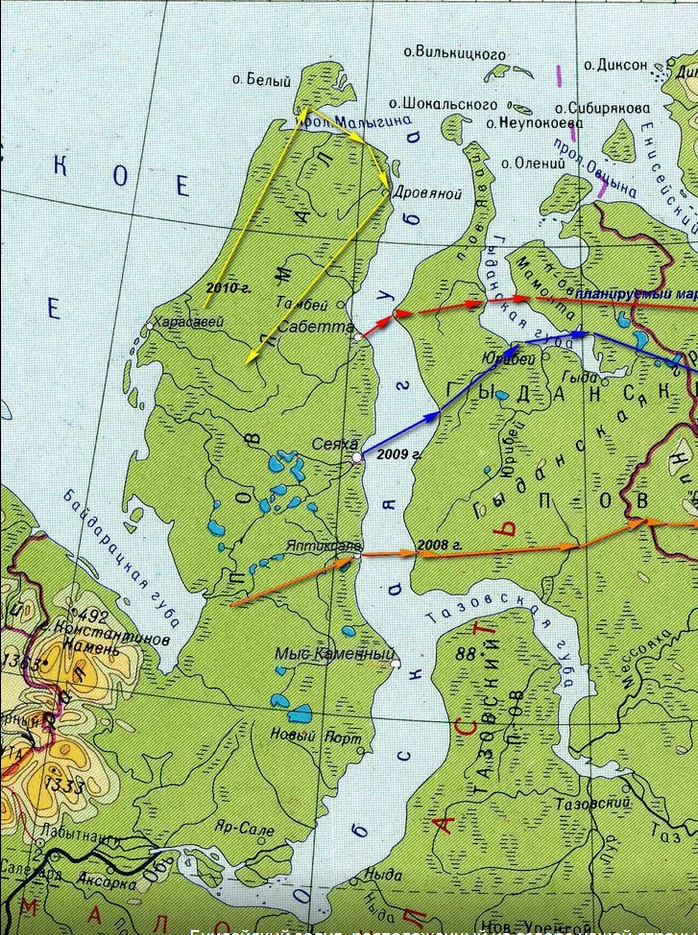 Карта Полуостров Ямал. Фото из космоса.