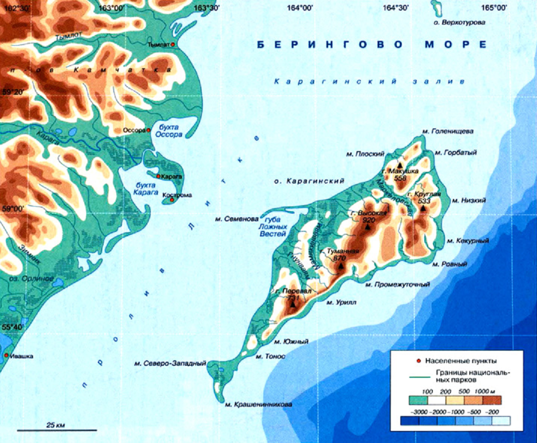 Карта острова командорские острова