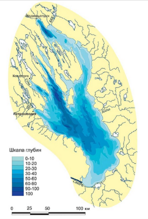 Подробная карта глубин онежского озера подробная