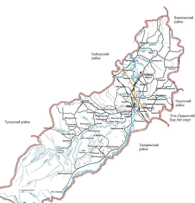 Карта зиминского района иркутской области с дорогами и деревнями